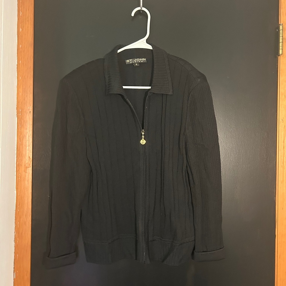 St. John Black Bomber Jacket Classic Style